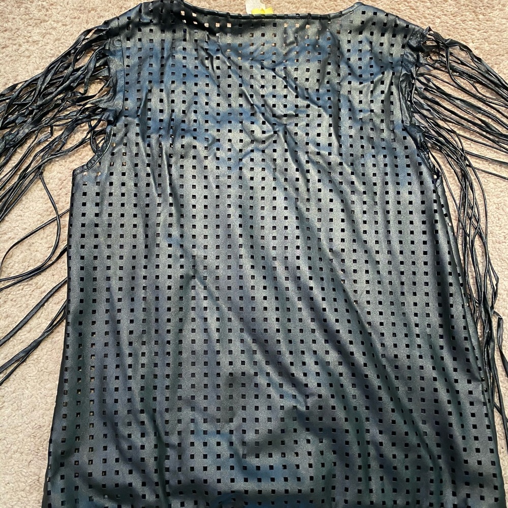 Leatherette perforated fringe top